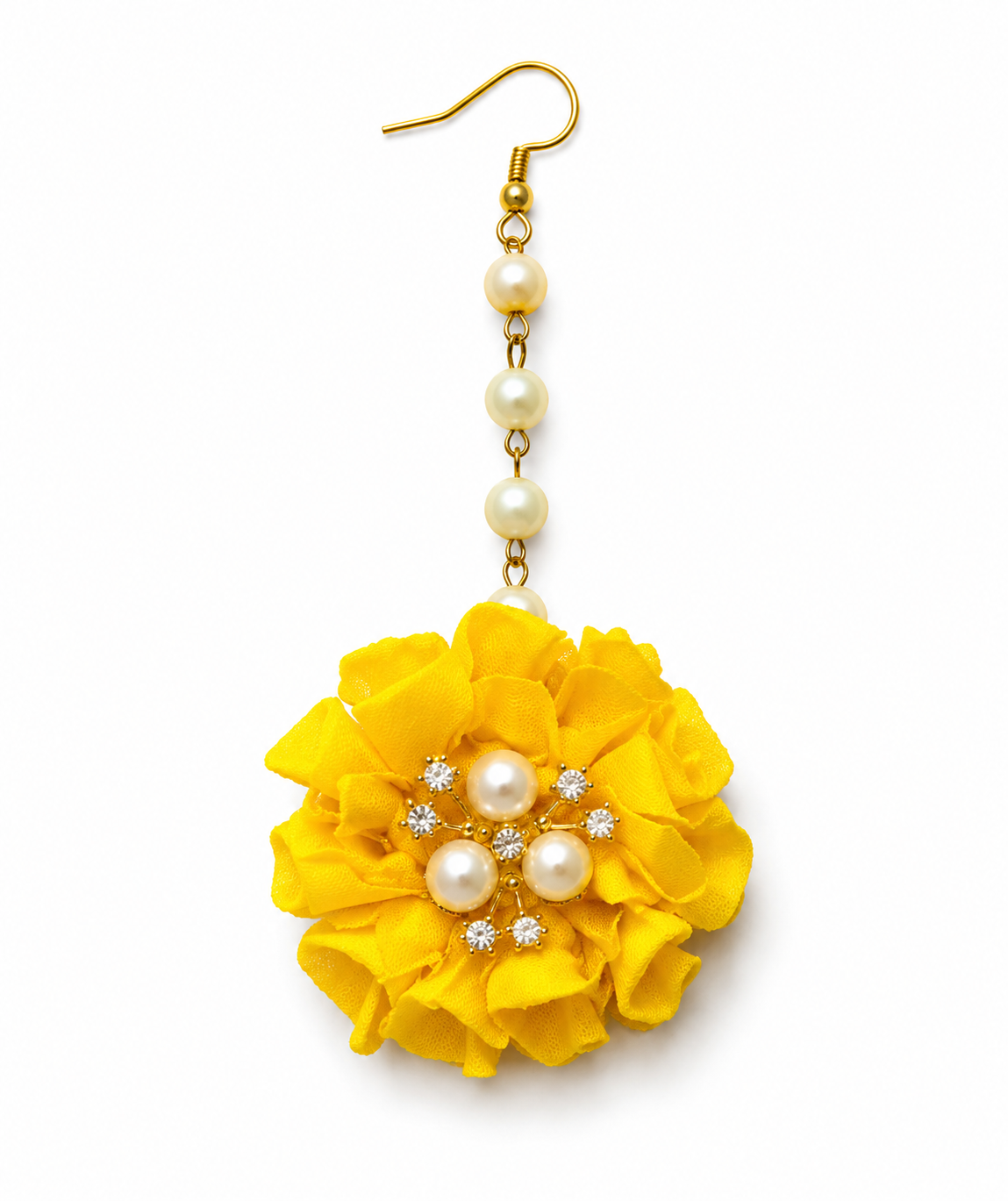 Pack of 12 Handmade Yellow Floral Earrings for Women & Girls | Artificial Flower Drop Earrings with Pearl Detailing | Haldi Mehndi Jewellery | Bridal, Wedding & Festive Accessories