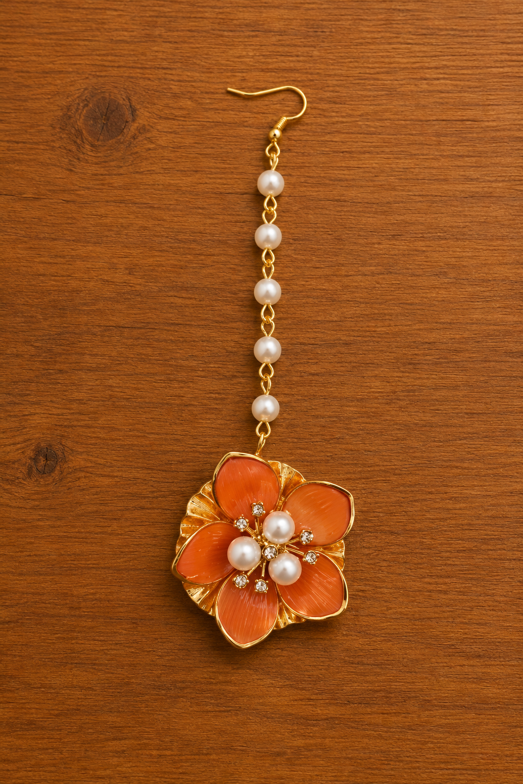 Pack of 12 Orange Floral Maang Tikka for Women & Girls | Pearl Chain Flower Matha Patti Set | Artificial Floral Jewellery for Haldi, Mehndi, Bridal, Wedding & Festive Wear
