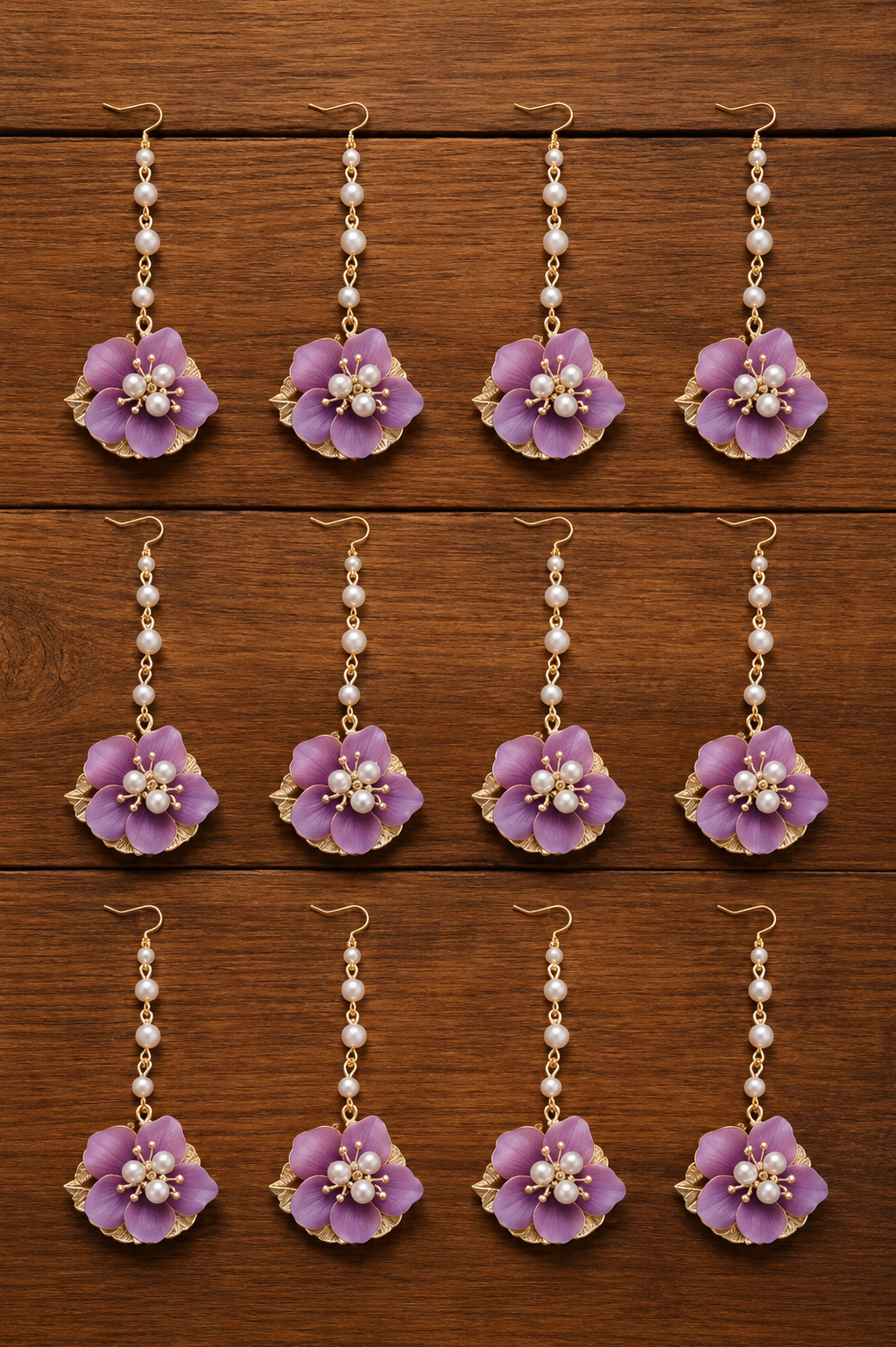 Pack of 12 Purple Floral Maang Tikka for Women & Girls | Pearl Chain Flower Matha Patti Set | Artificial Floral Jewellery for Haldi, Mehndi, Bridal, Wedding & Festive Wear