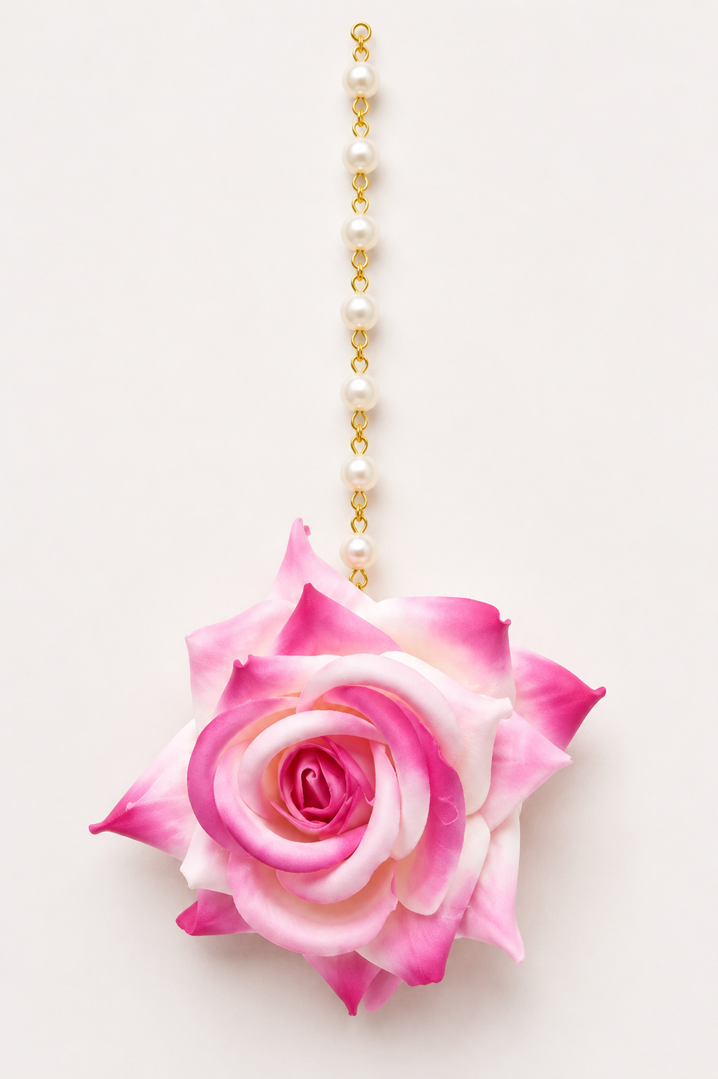 Pink & White Rose Floral Jewellery Set for Women | Bridal Flower Earrings & Maang Tikka Set with Pearl Chain & Jhumka Tassels | Haldi Mehndi Jewellery | Wedding, Engagement & Festive Accessories