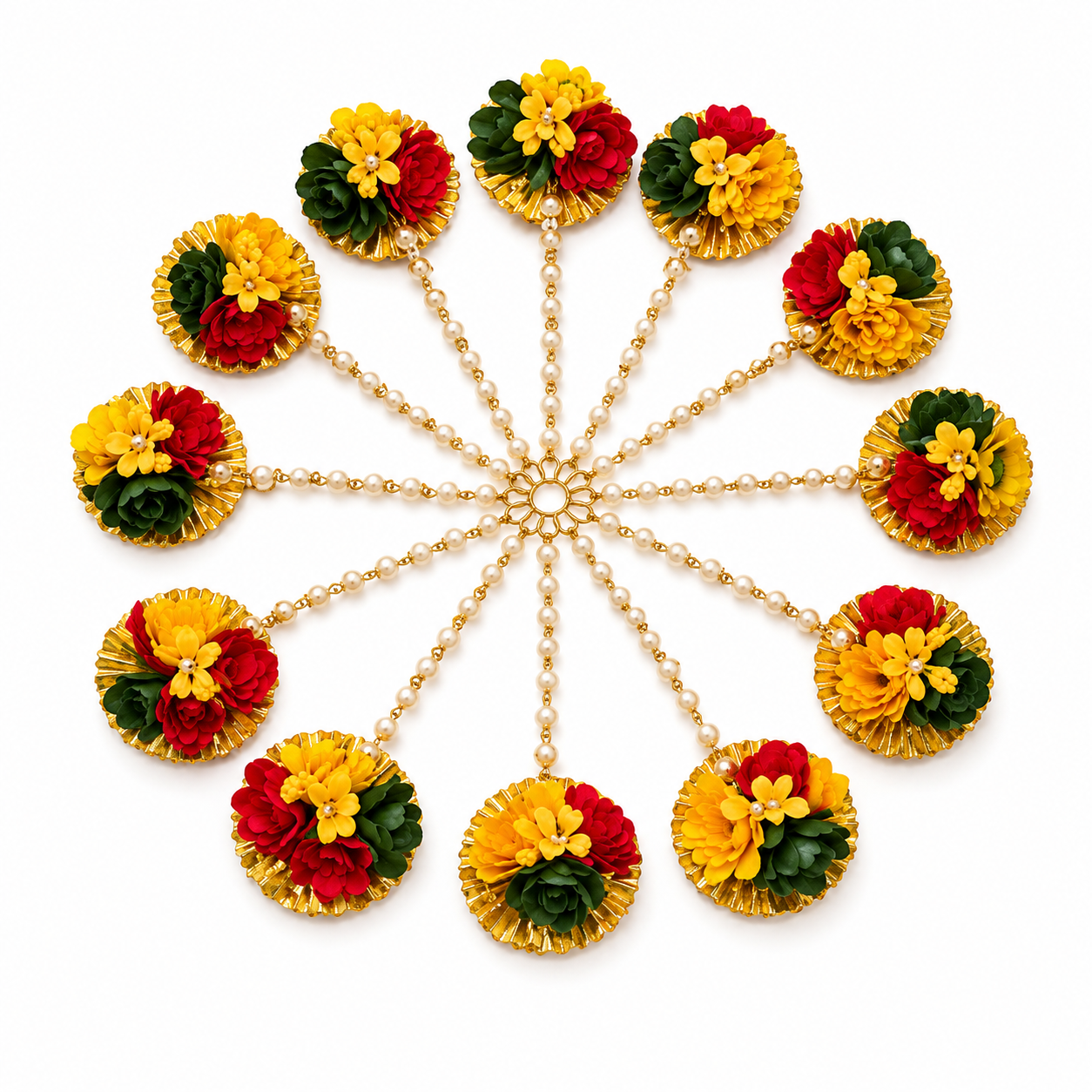 Pack of 12 Handmade Floral Maang Tikka for Women & Girls | Multicolor Flower Matha Patti Jewellery Set | Haldi Mehndi Bridal Accessories | Wedding, Baby Shower & Festive Party Wear