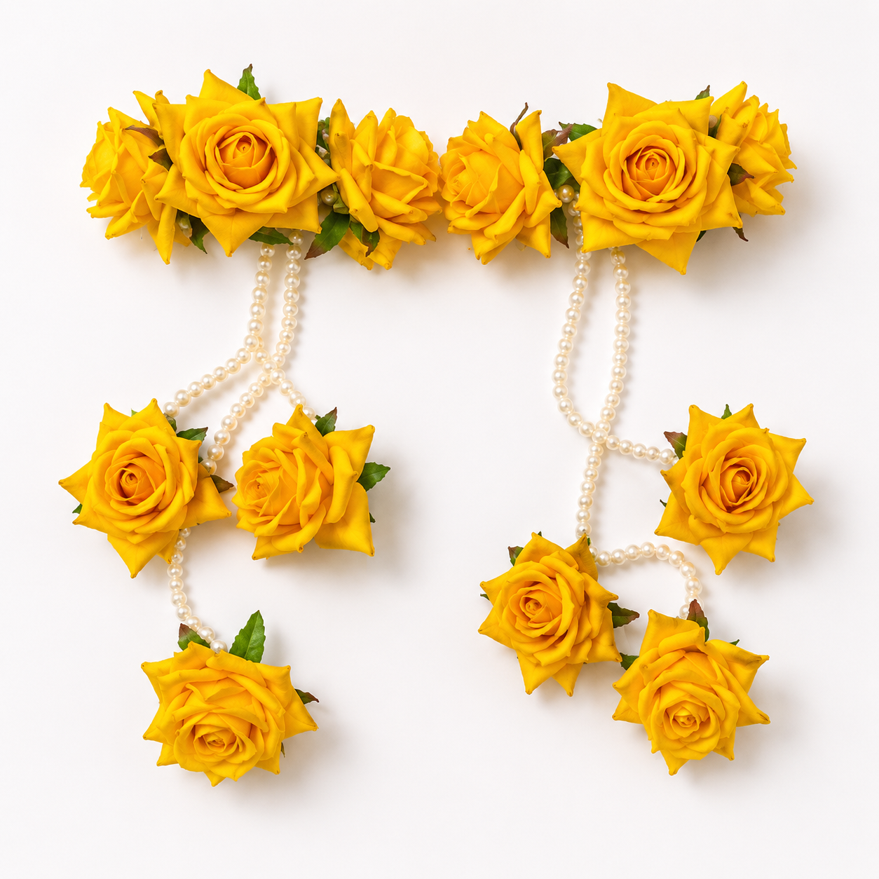 Bridal Yellow Rose Floral Kaleera Set – Handmade Pearl String Kaleere for Haldi, Mehendi & Wedding Functions