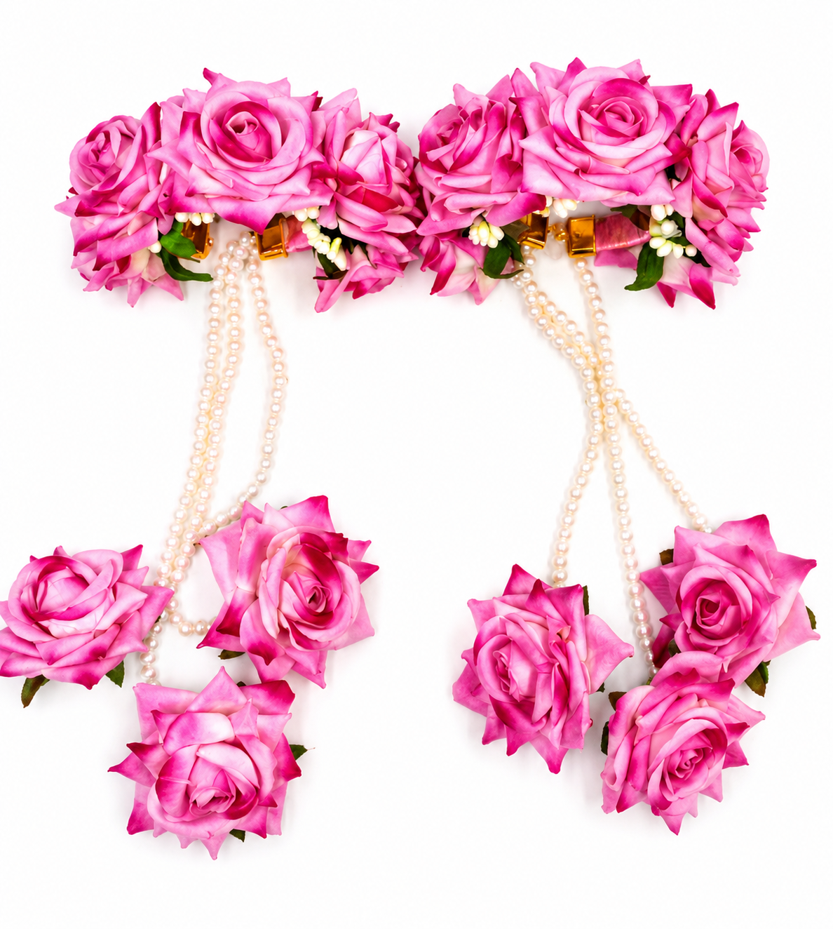 Bridal Pink Rose Floral Kaleera Set – Handmade Pearl String Kaleere for Wedding, Mehendi & Engagement Functions