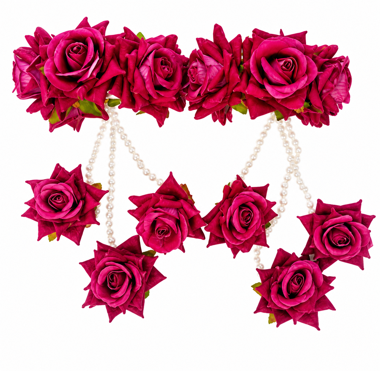 Pink Rose Floral Kaleera Set with Pearl Chains for Bridal Haldi, Mehndi, Wedding & Engagement | Artificial Flower Hand Kaleera for Women