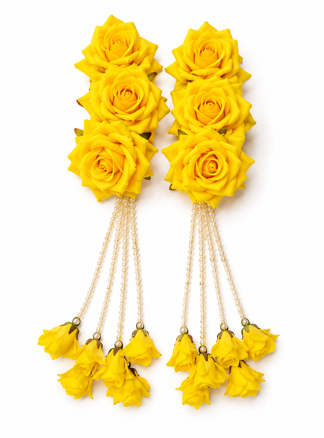 Yellow Rose Floral Kaleera Set with Pearl Tassels for Bridal Haldi, Mehndi & Wedding | Artificial Flower Hand Kaleera for Women