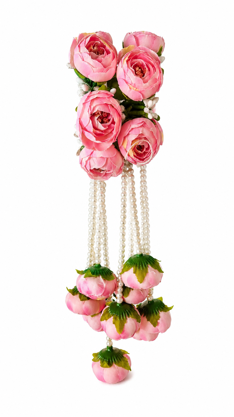 Pink Peony Floral Kaleera Set with Pearl Tassels for Bridal Mehndi, Haldi & Wedding | Artificial Flower Hand Kaleera for Women