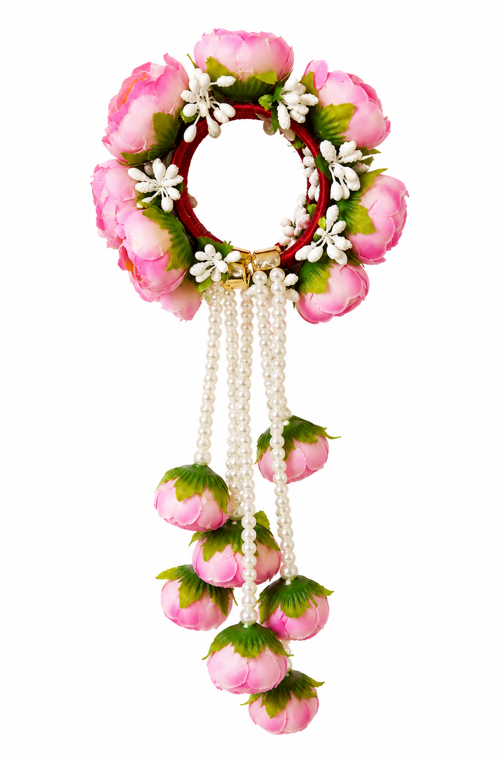 Pink Peony Floral Kaleera Set with Pearl Tassels for Bridal Mehndi, Haldi & Wedding | Artificial Flower Hand Kaleera for Women
