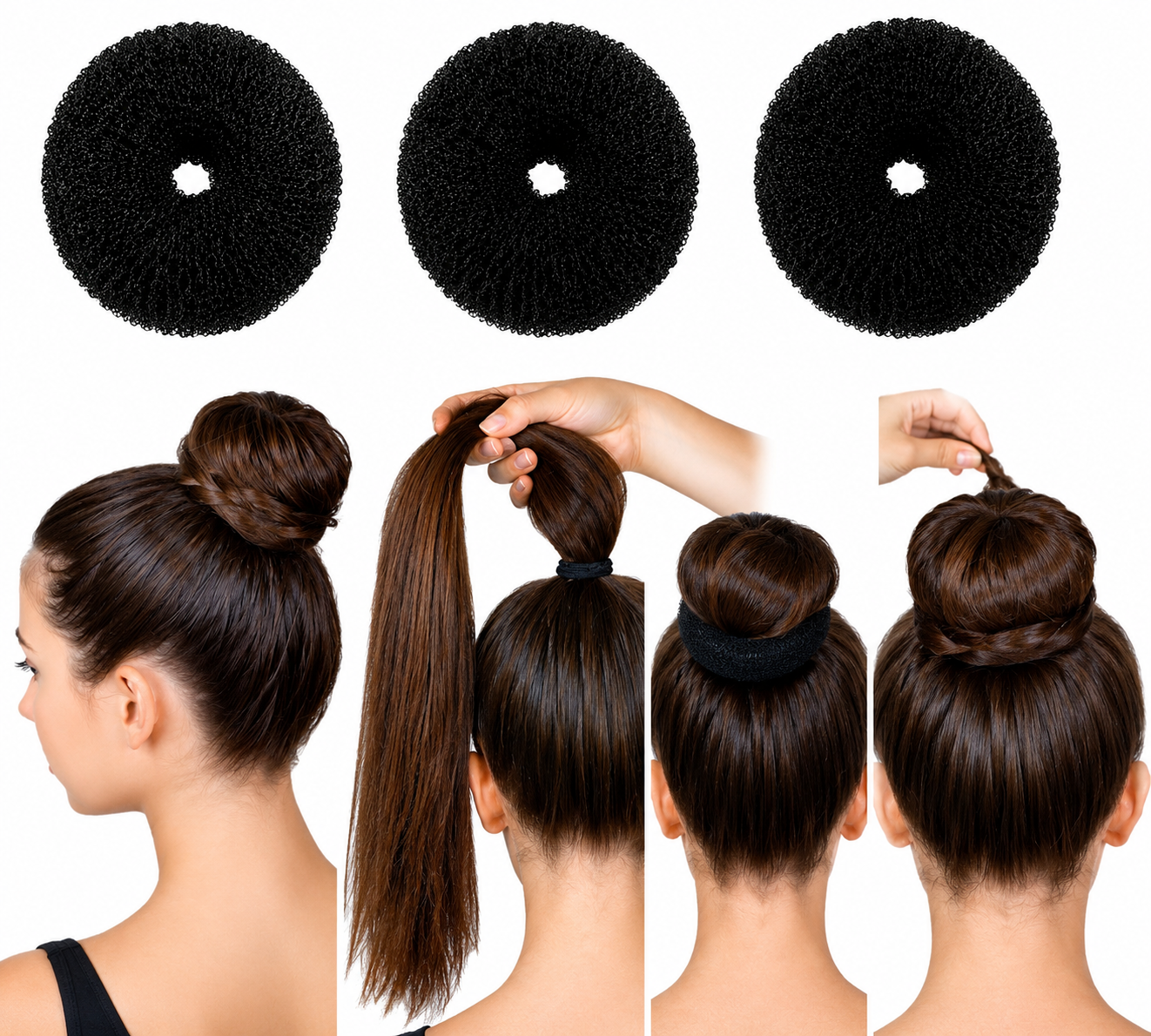Hair Bun Maker Donut Set (Pack of 3) | Lightweight & Reusable Hair Styling Tool | Soft Foam Bun Shaper | Easy DIY Hairstyle Accessory for Women & Girls | Ideal for Ballet, Dance, Office & Daily Wear