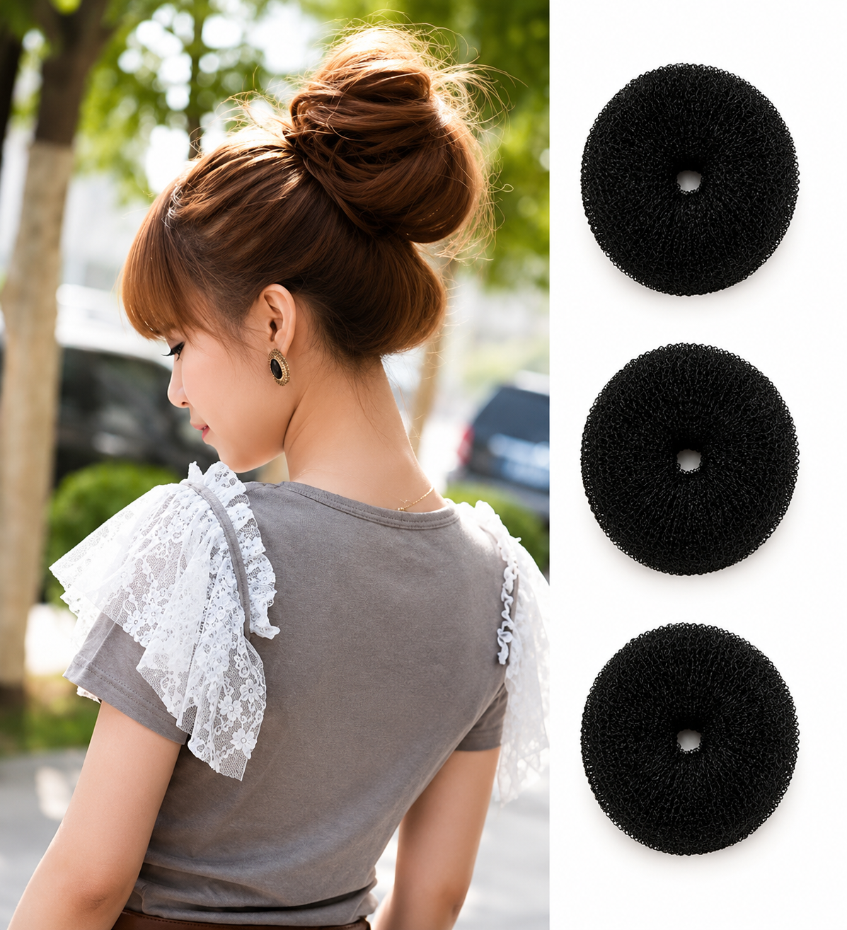 Hair Bun Maker Donut Set (Pack of 3) | Lightweight & Reusable Hair Styling Tool | Soft Foam Bun Shaper | Easy DIY Hairstyle Accessory for Women & Girls | Ideal for Ballet, Dance, Office & Daily Wear