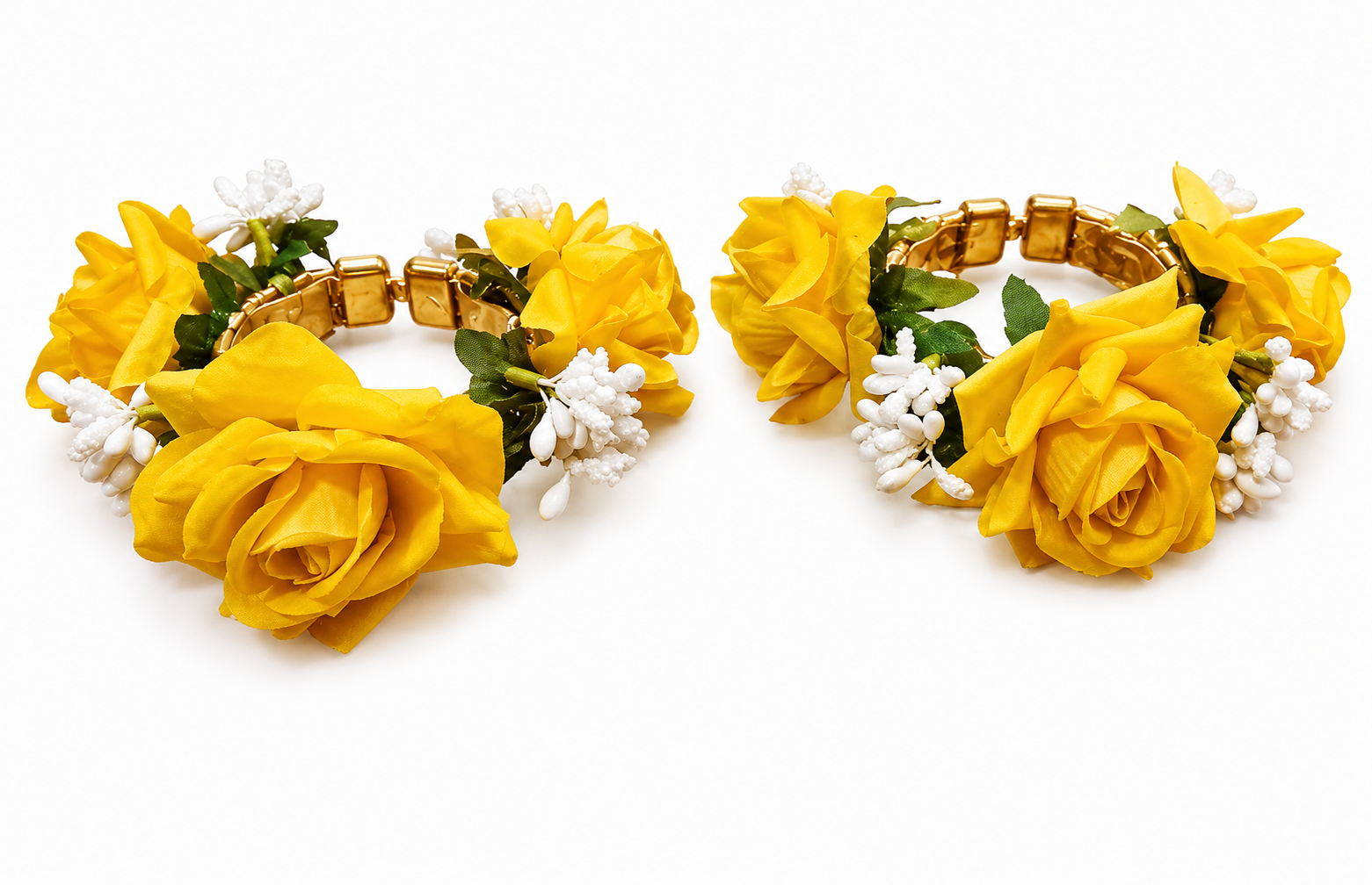 Yellow Rose Floral Bracelet Set | Premium Artificial Flowers | Elegant Hand Accessory | Lightweight & Comfortable | Traditional Floral Wrist Wear for Bridal, Wedding, Festive & Cultural Occasions