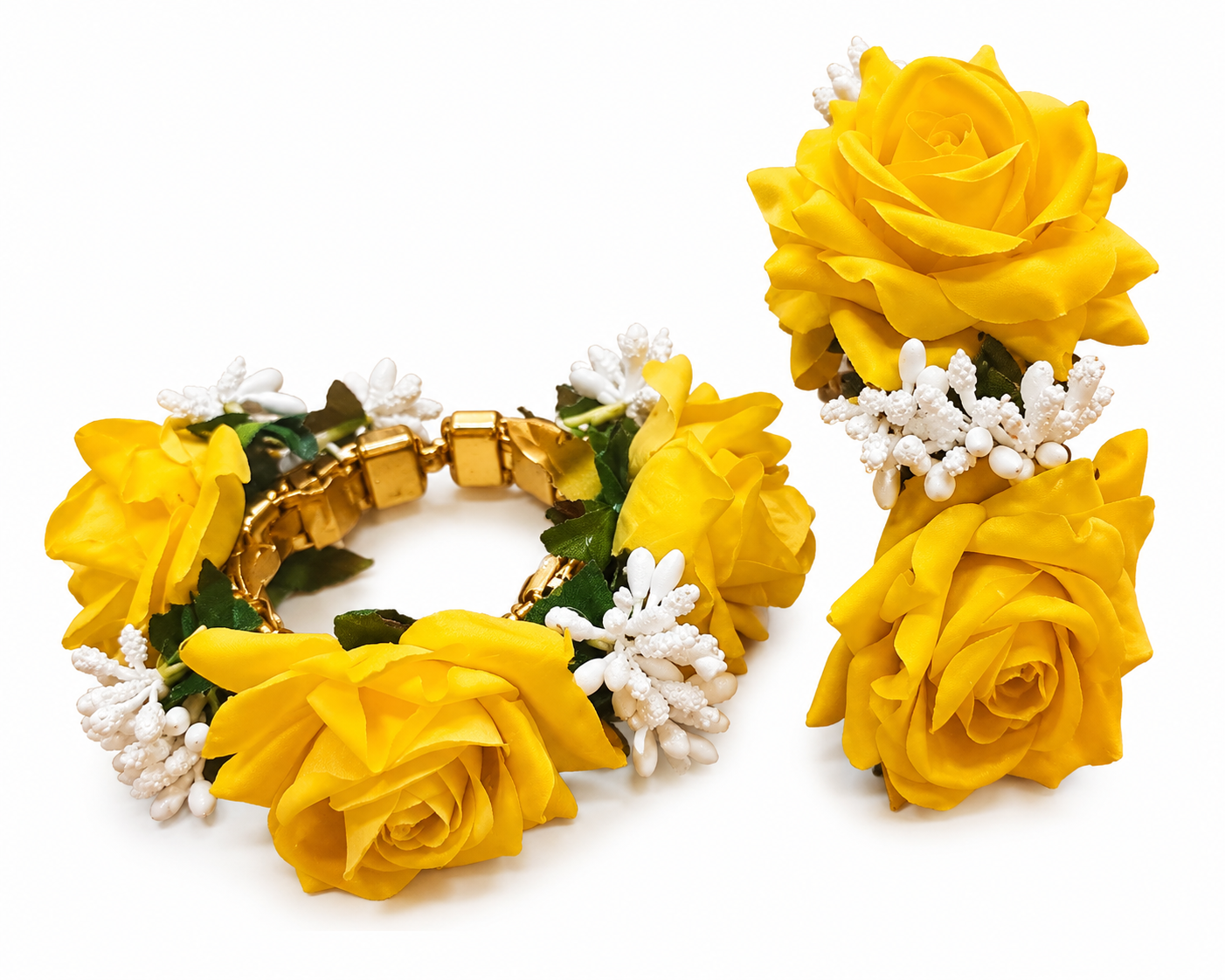 Yellow Rose Floral Bracelet Set | Premium Artificial Flowers | Elegant Hand Accessory | Lightweight & Comfortable | Traditional Floral Wrist Wear for Bridal, Wedding, Festive & Cultural Occasions