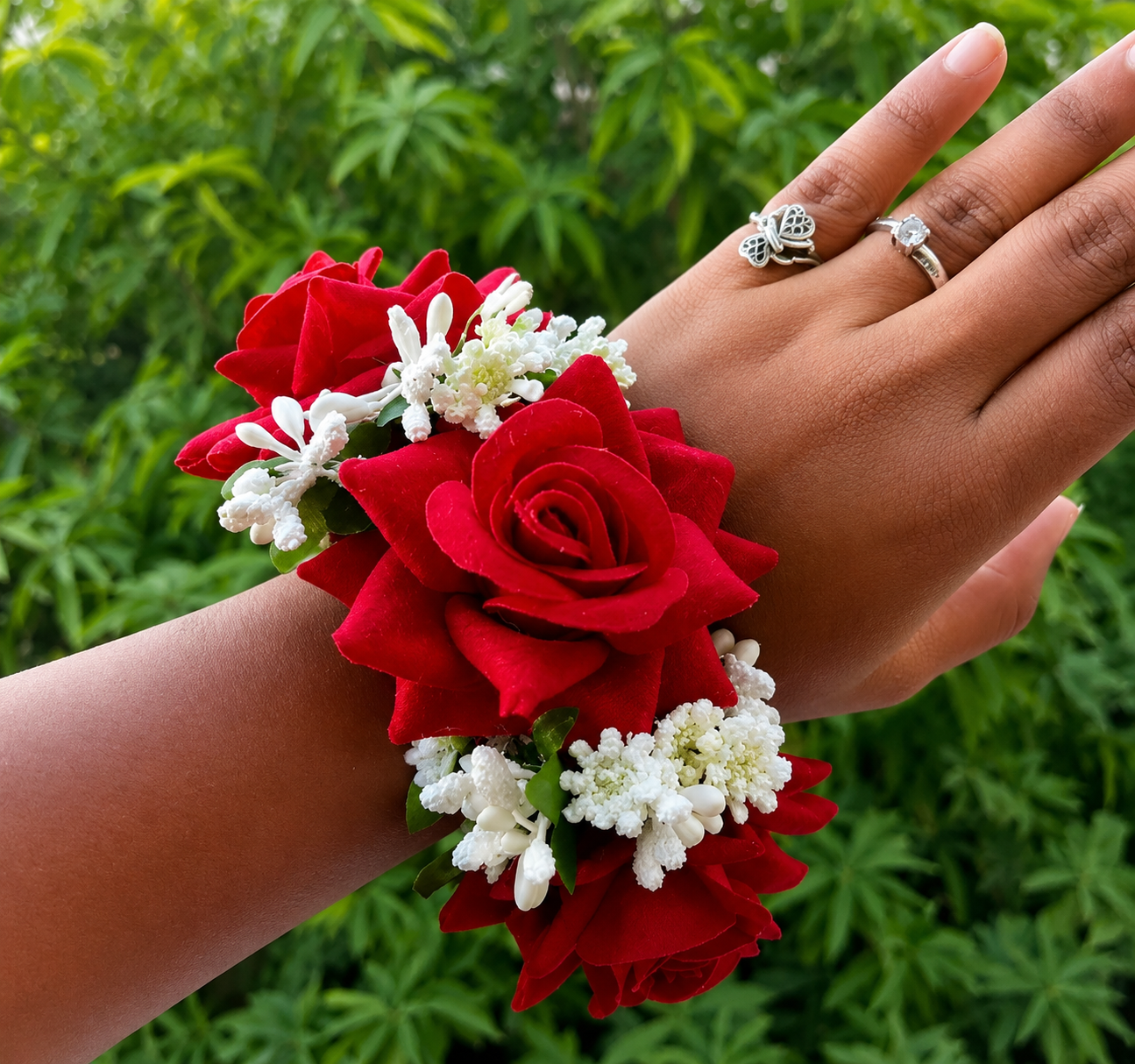 Red Rose Floral Bracelet Set | Premium Artificial Flowers | Elegant Hand Accessory | Lightweight & Comfortable | Traditional Floral Wrist Wear for Bridal, Wedding, Engagement & Festive Occasions