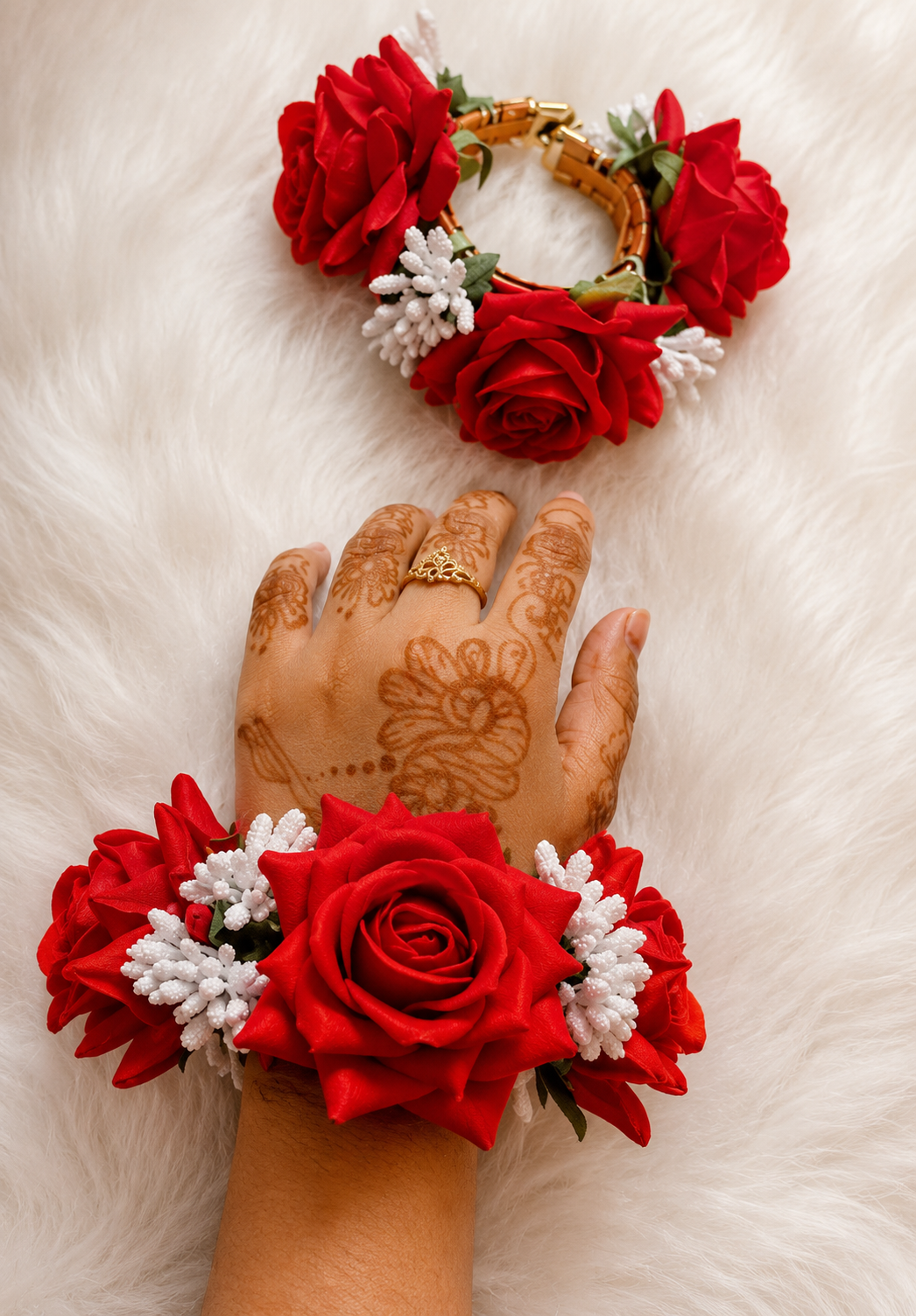 Red Rose Floral Bracelet Set | Premium Artificial Flowers | Elegant Hand Accessory | Lightweight & Comfortable | Traditional Floral Wrist Wear for Bridal, Wedding, Engagement & Festive Occasions