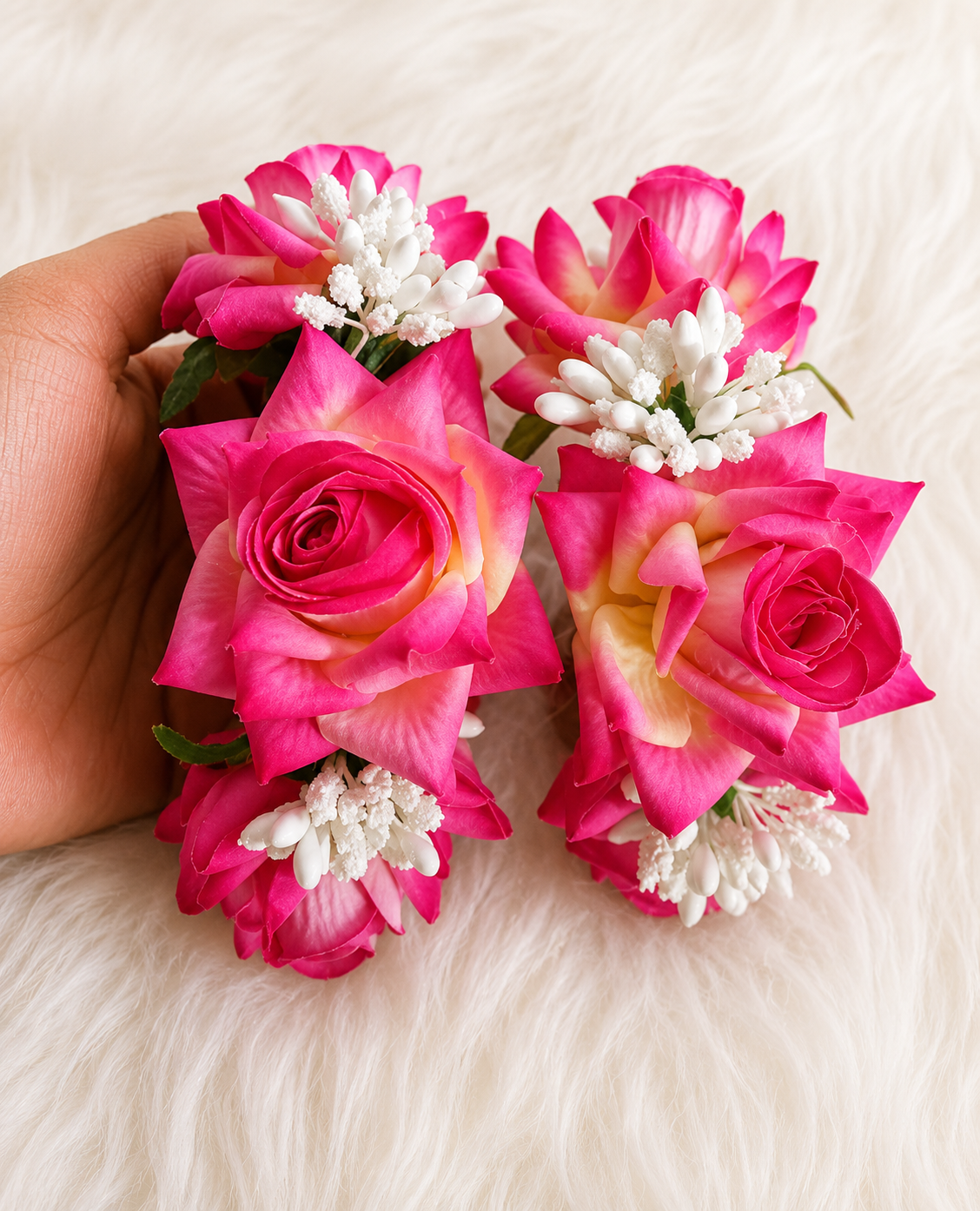 Pink Rose Floral Bracelet Set | Premium Artificial Flowers | Elegant Hand Accessory | Lightweight & Comfortable | Traditional Floral Wrist Wear for Bridal, Wedding, Engagement & Festive Occasions