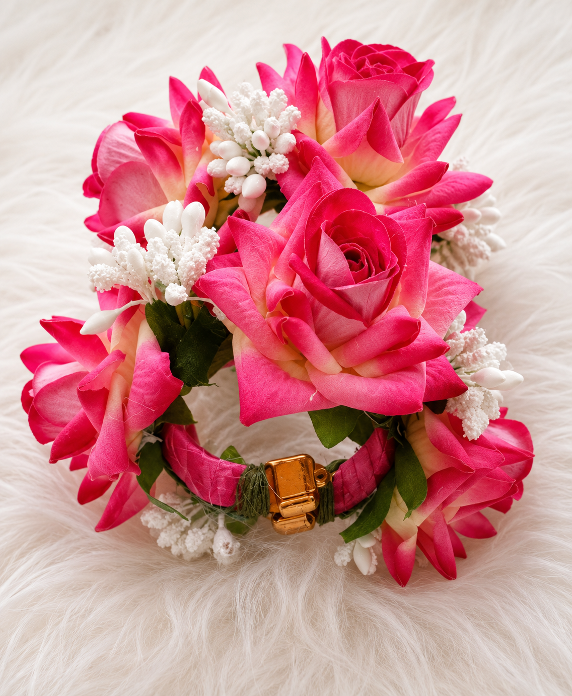 Pink Rose Floral Bracelet Set | Premium Artificial Flowers | Elegant Hand Accessory | Lightweight & Comfortable | Traditional Floral Wrist Wear for Bridal, Wedding, Engagement & Festive Occasions