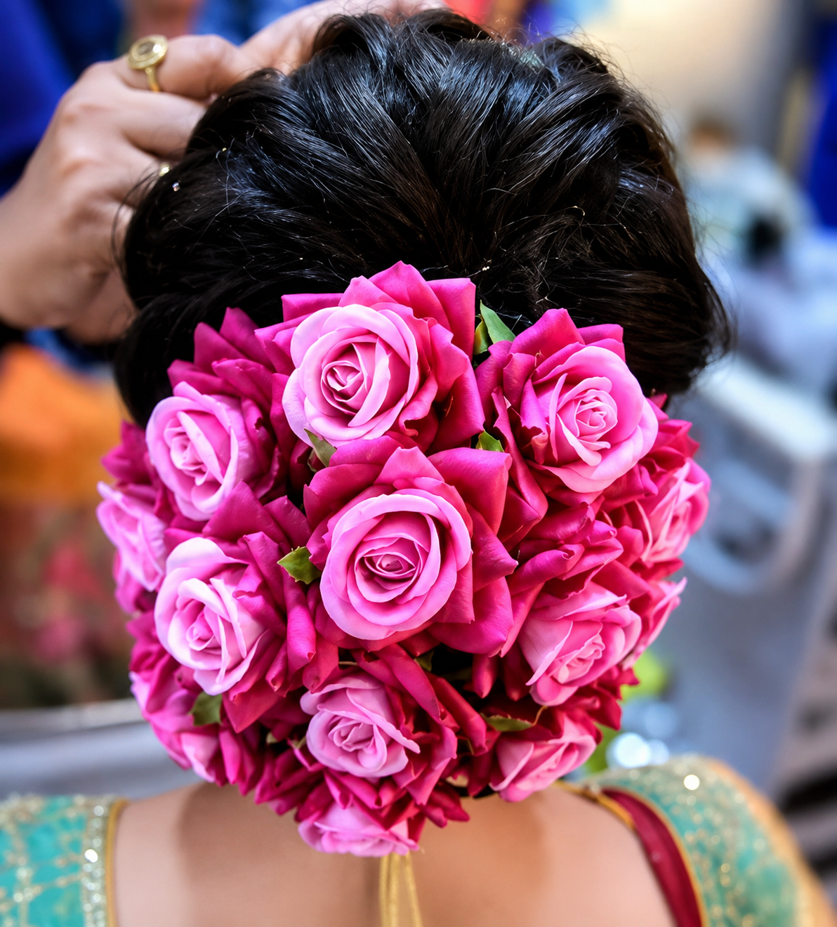 Pink Rose Hair Bun Gajra | Premium Artificial Flowers | Elegant Floral Bun Accessory | Lightweight & Reusable | Traditional Hair Decoration for Bridal, Wedding, Festive & Cultural Hairstyles