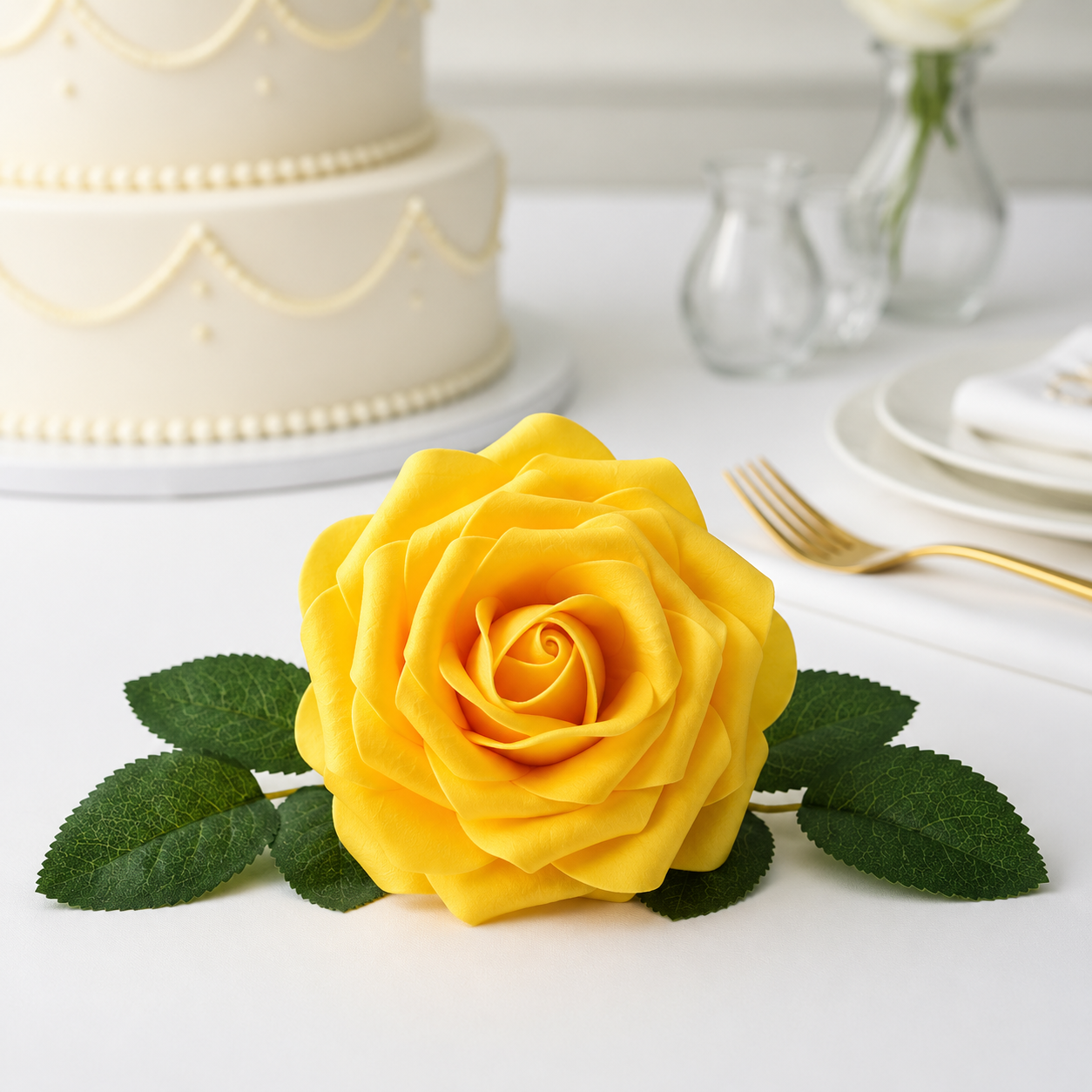 Yellow Rose Artificial Flower Heads (Pack of 10) | Realistic Cabbage Style Foam Roses | Premium Decorative Flowers for DIY Crafts, Bouquets, Cake Decoration, Wedding, Home Décor & Floral Arrangements