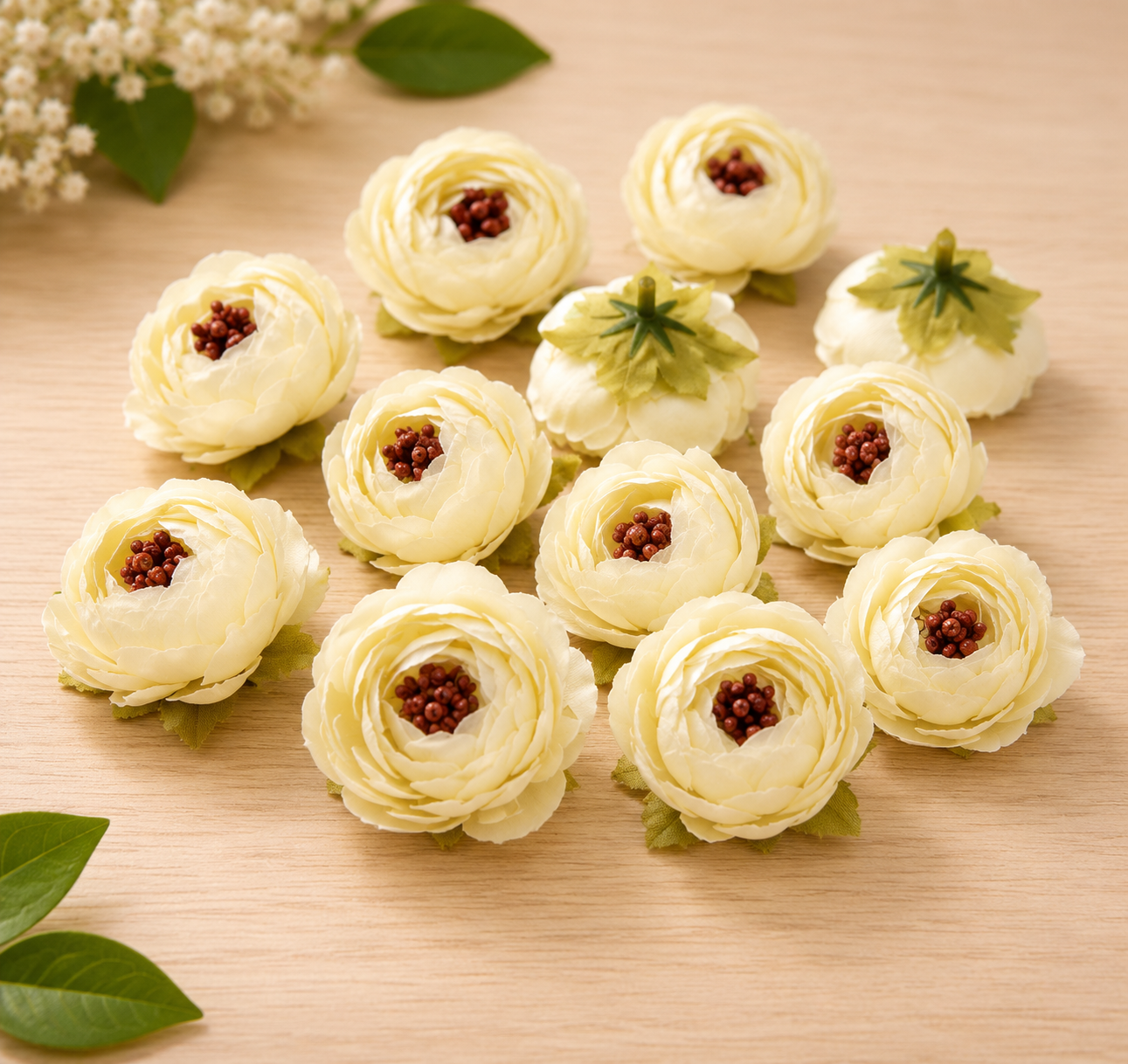 Artificial Ranunculus Flower Heads (Pack of 12) | Premium Fabric Floral Heads | Realistic White Flowers for Home Décor, Wedding Bouquets, Mandir Pooja, DIY Crafts, Gift Wrapping & Festival Decorations