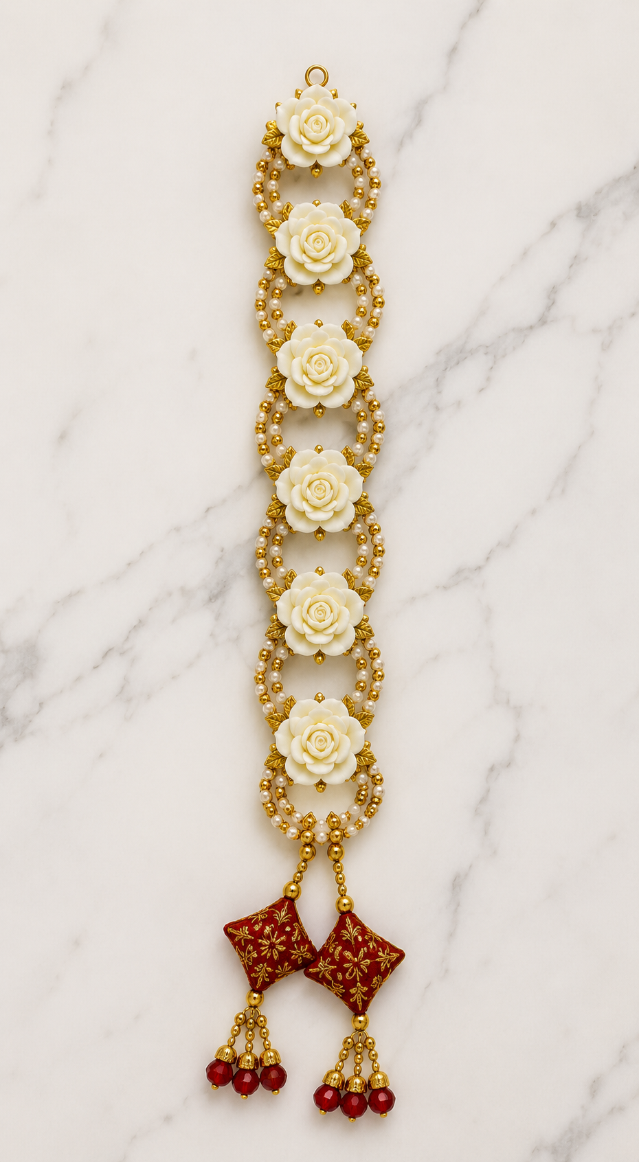 Royal White Rose Braid Accessory Set | Premium Artificial Flowers | Traditional Gold Bead Detailing | Elegant Tassel Finish | Lightweight Hair Decoration for Bridal, Festive & Cultural Hairstyles