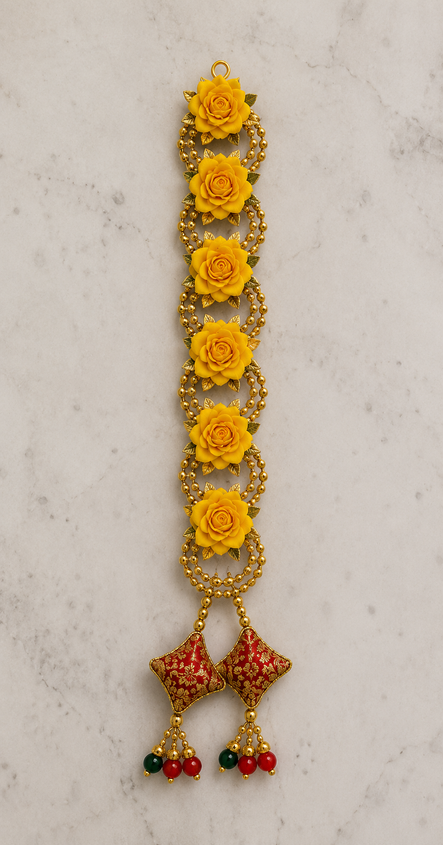 Sunshine Yellow Rose Braid Accessory Set | Premium Artificial Flowers | Traditional Gold Bead Detailing | Colorful Tassel Finish | Lightweight Hair Decoration for Bridal, Festive & Cultural Hairstyles
