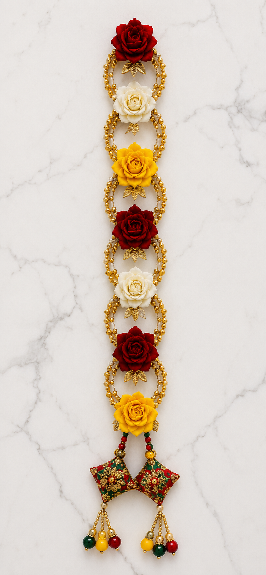 Multicolor Rose Braid Accessory Set | Premium Artificial Flowers | Red, White & Yellow Rose Design | Traditional Gold Bead Detailing | Decorative Tassel Finish | Lightweight for Bridal & Festive Hairstyles