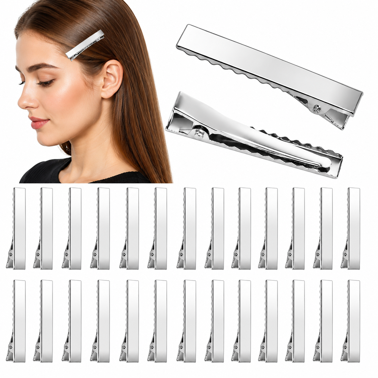 Alligator Hair Clips, 200 PCS Single Prong Metal Clips for Hair Bows and Crafts - Silver Flat Gator Clips in Bulk DIY Supplies for Accessory Making (1.8 Inch & 2.2 Inch)