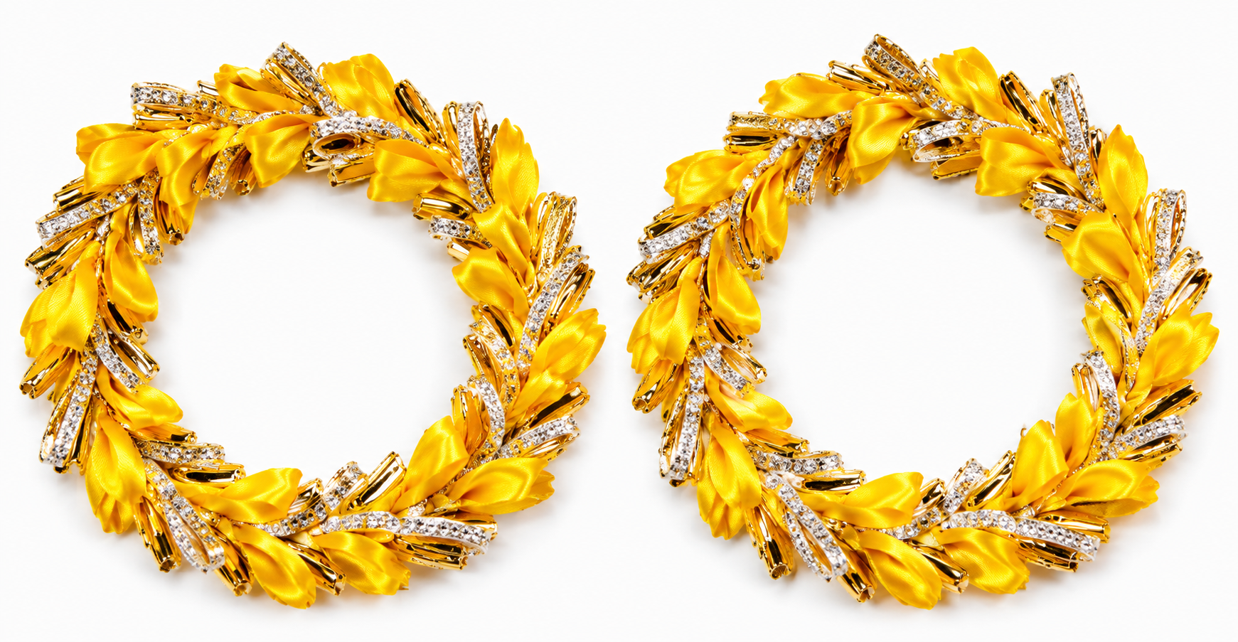 Handmade Yellow Green Floral Ribbon Jewelry Set for Haldi Ceremony, Mehndi & Wedding Functions