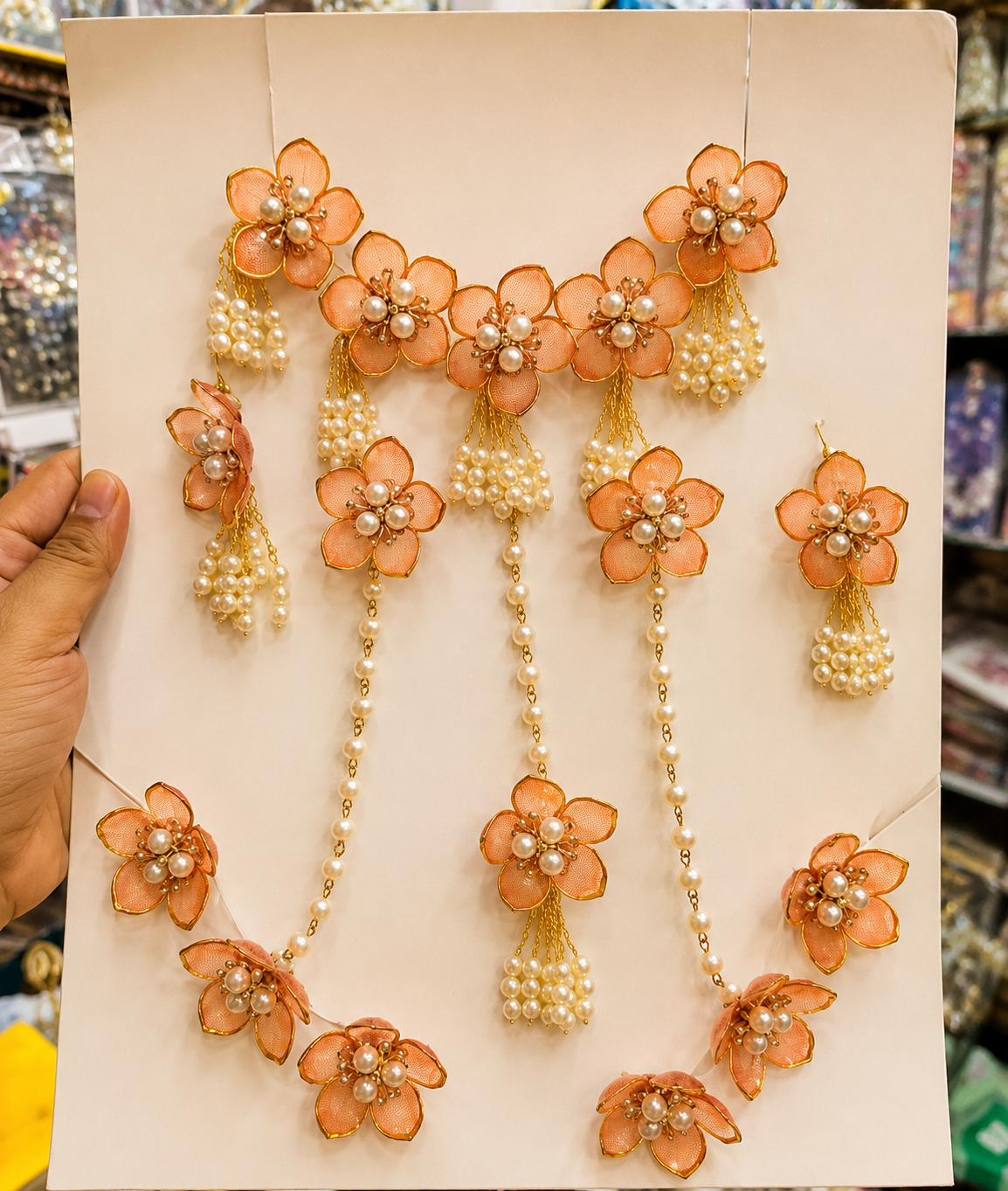 Floral jewellery set, haldi jewellery set, mehendi jewellery, bridal flower jewellery, artificial flower jewellery, wedding jewellery set, floral necklace set, pearl floral jewellery, multicolor jewellery set, flower jewellery for women