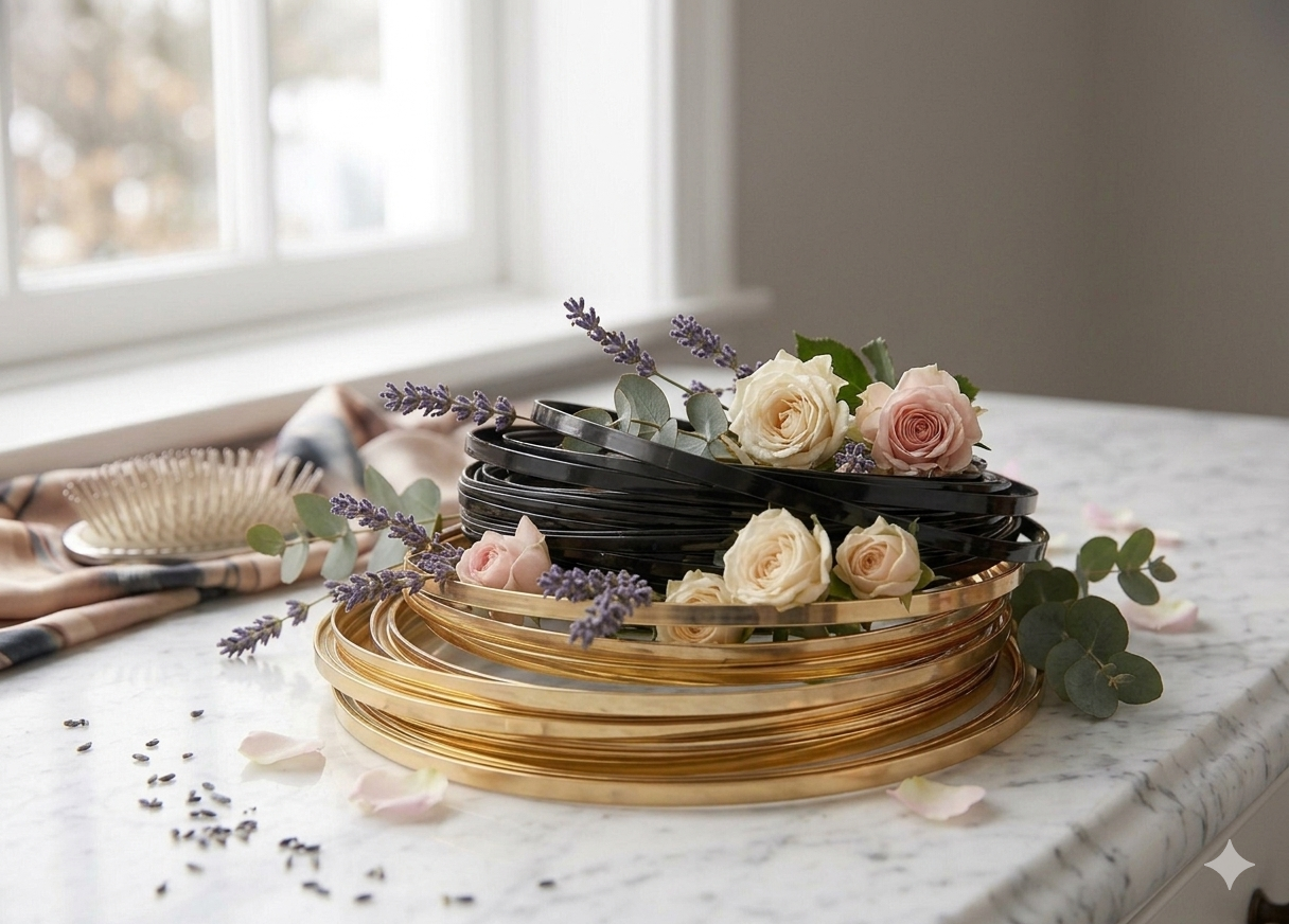 PLAIN STRONG AND FLEXIBLE METAL MADE paint and polished Hairband PACK OF 24 golden black COLOUR