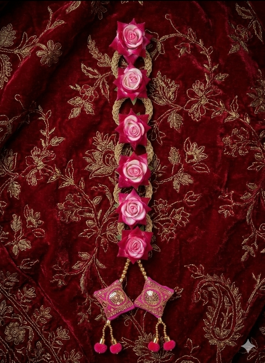 Handmade Punjabi Paranda for Women – Traditional Patiala Shahi Hair Parandi/Braid Extension Choti with Tassels, Bridal & Festive Ethnic Hair Accessory (Double shade Pink and Red)