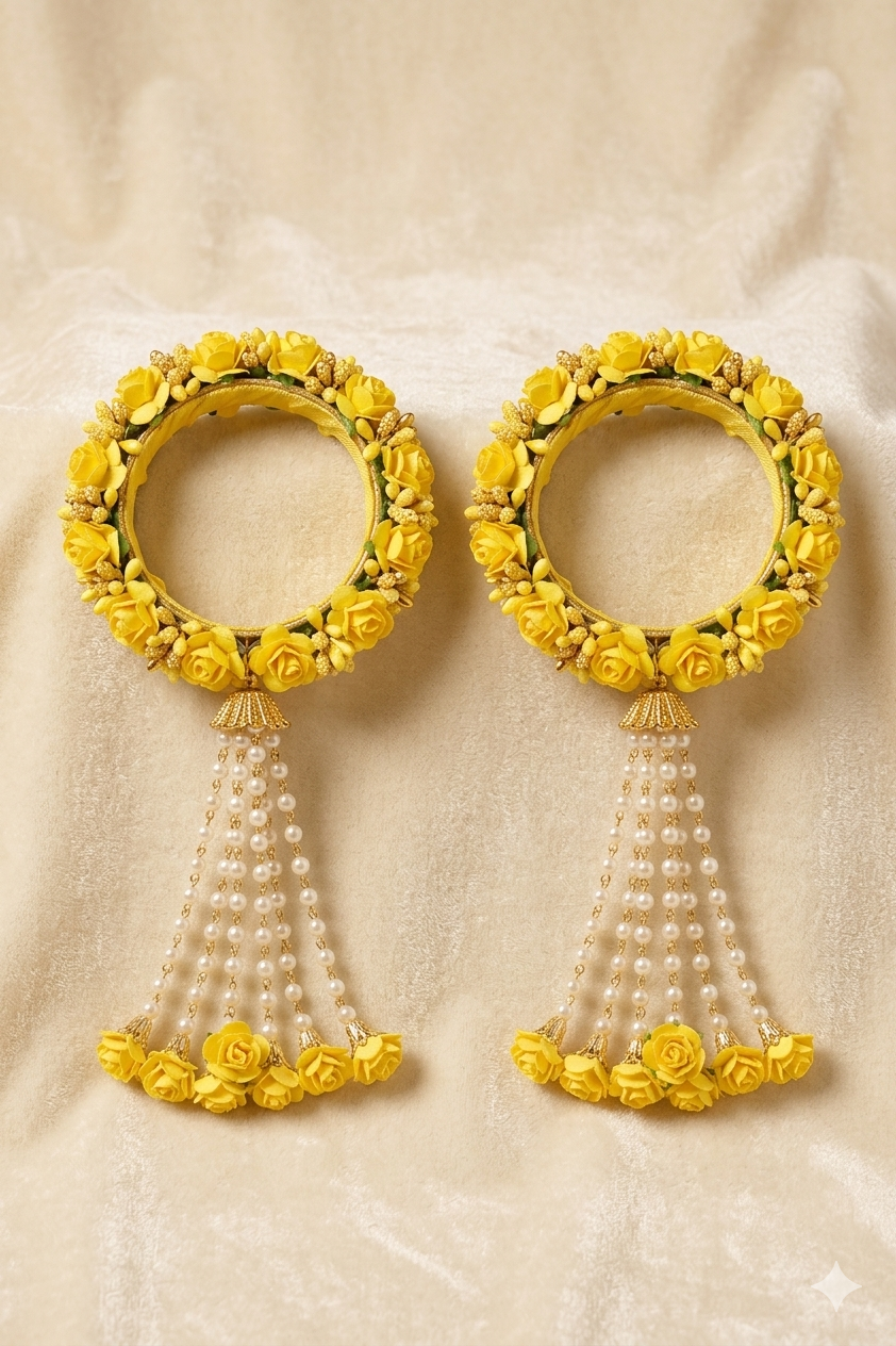 Haldi Bracelet Flower Bracelets for Haldi, Bridal Baby Shower, Mehndi, Godbharai Set For Women And Girls Floral Bangle for women | Haldi kada | latkan Kada for women
