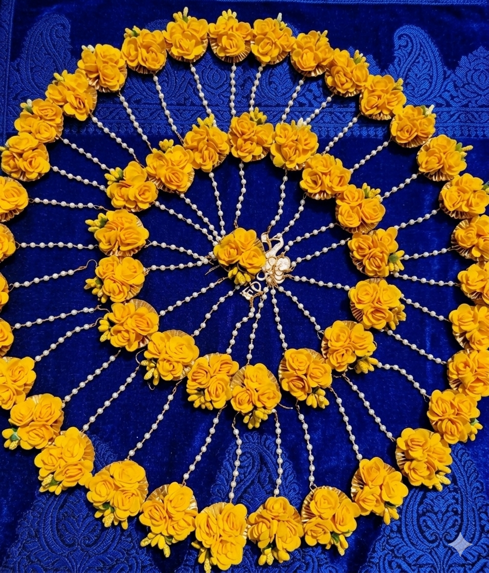 24 Pieces Wedding Haldi Jewellery Set cermony Flower mangtika set for wedding Baby Shower Haldi Mehandi Party in Yellow And Colour for Girls and Women