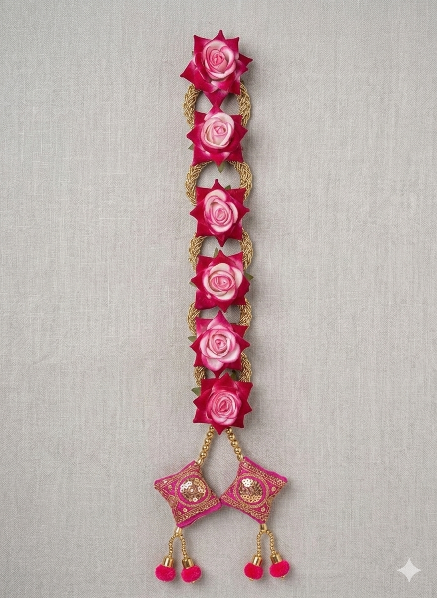 Handmade Punjabi Paranda for Women – Traditional Patiala Shahi Hair Parandi/Braid Extension Choti with Tassels, Bridal & Festive Ethnic Hair Accessory (Double shade Pink and Red)