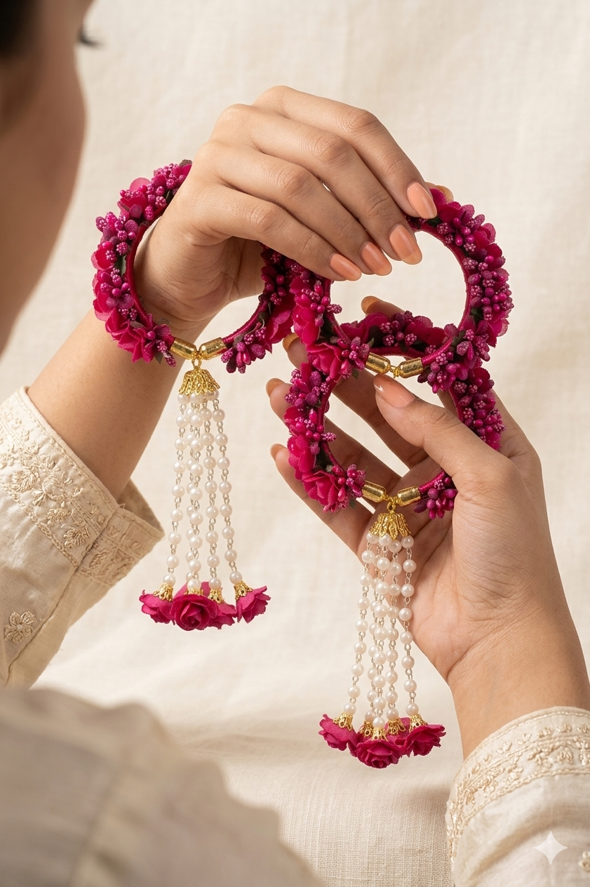 Haldi Bracelet Flower Bracelets for Haldi, Bridal Baby Shower, Mehndi, Godbharai Set For Women And Girls Floral Bangle for women | Haldi kada | latkan Kada for women