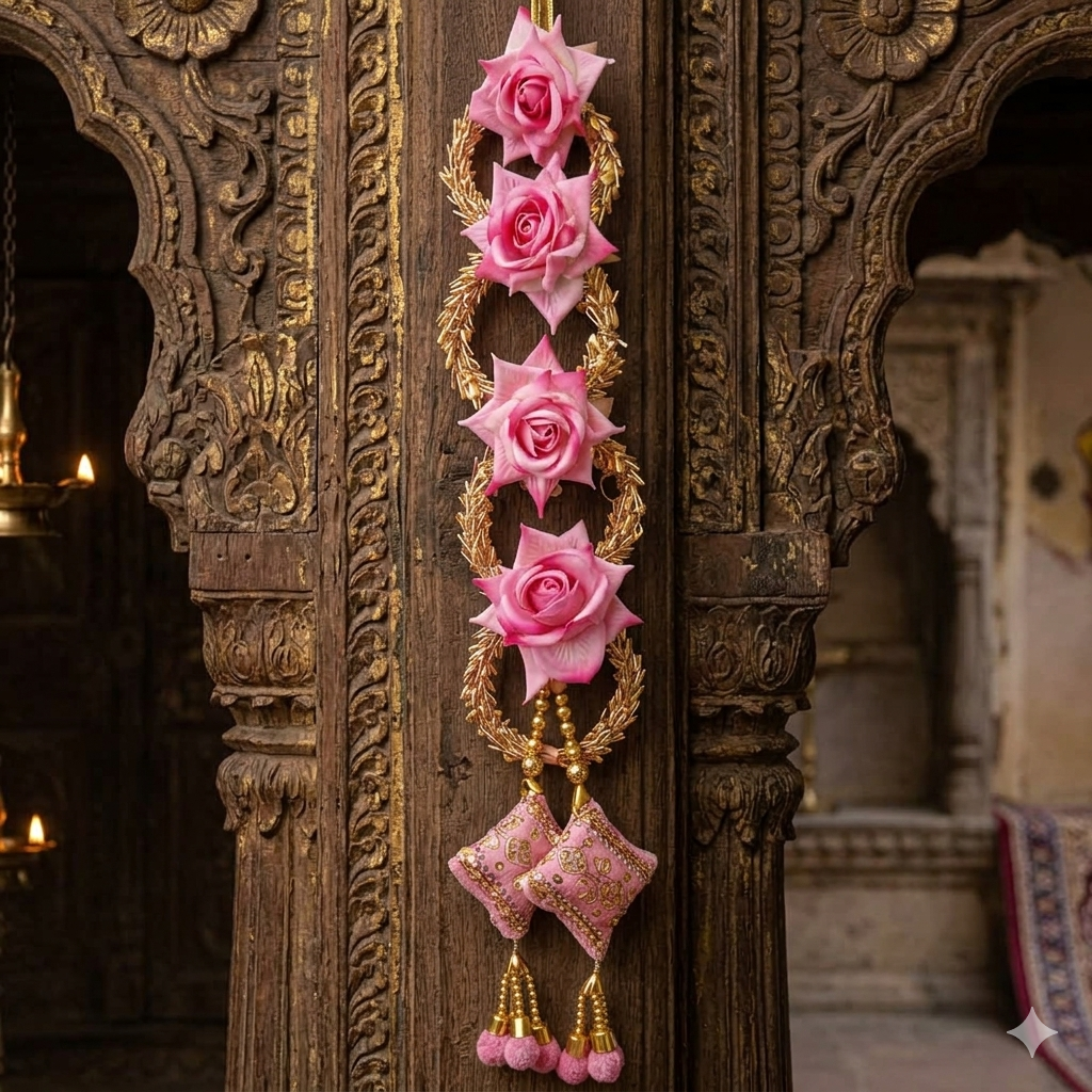 Handmade Punjabi Paranda for Women – Traditional Patiala Shahi Hair Parandi/Braid Extension Choti with Tassels, Bridal & Festive Ethnic Hair Accessory (Pink Rose) Combo of 2 pcs pack pink color