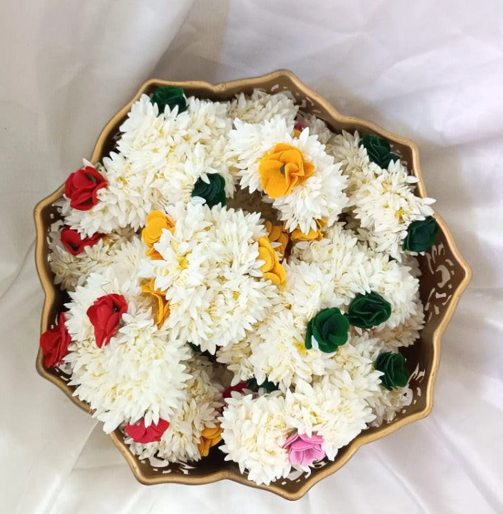 Jasmine With Rose Flower Gajra , Sangeet Haldi Mehndi Ganey Gajra Ganaas Bracelets Mehndi Maroon Kalire ,Indian Wedding Favours for Hair Bun 12 pc