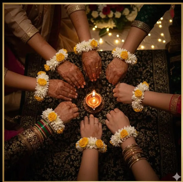 Yellow Artificial Gajra Bracelet/Wristlet for Wedding, Mehndi, Haldi, Bridesmaid