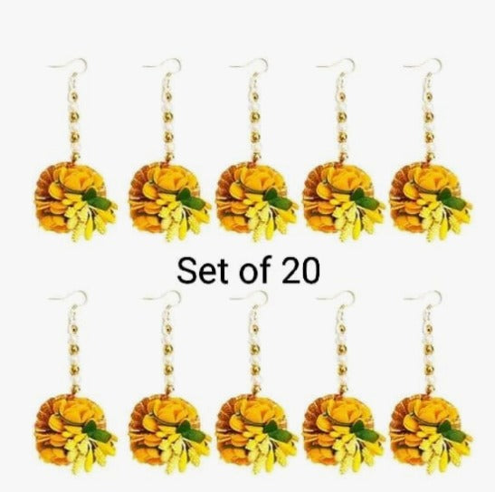(Pack of 20) Flower Maang Tikka Set for Wedding | Shaadi| Haldi | Mehandi | Party in Yellow Colour for Girls and Women, Floral Jewellery/Jewelry Mangtika