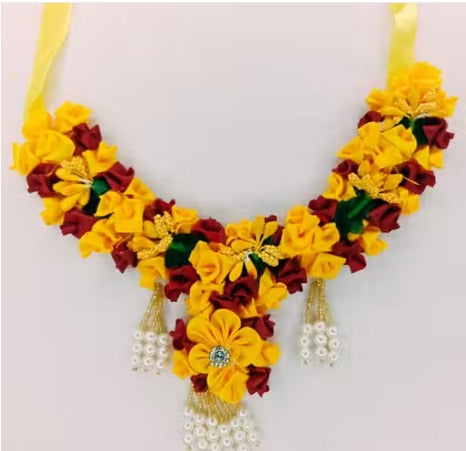 Handcrafted 7-Piece Designer Flower Jewelry Set with Golden Work & Pearl Drops