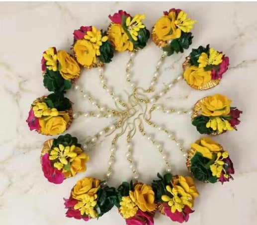 Wedding Haldi cermony Flower mangtika set for wedding Baby Shower | Haldi Mehandi | Party in Yellow Colour for Girls and Women(set of 24 ) Haldi Mangtika