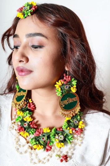 Jewellery Set For Haldi Gota Patti Necklace, Earrings, Bracelet & Maang Tika for Women & Girls (Mehandi/Haldi/Wedding/Bridal/Baby Shower)